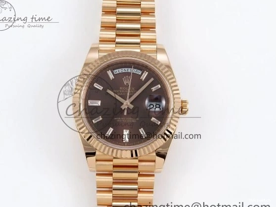 Brown 40 on DayDate Steel Dial Crystal 228235 904L President Bracelet VR3255 ARF 0225